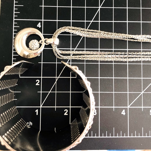 Vintage Silver Modernist Cuff Bracelet & Rhinestone Pendant necklace - Picture 3 of 13